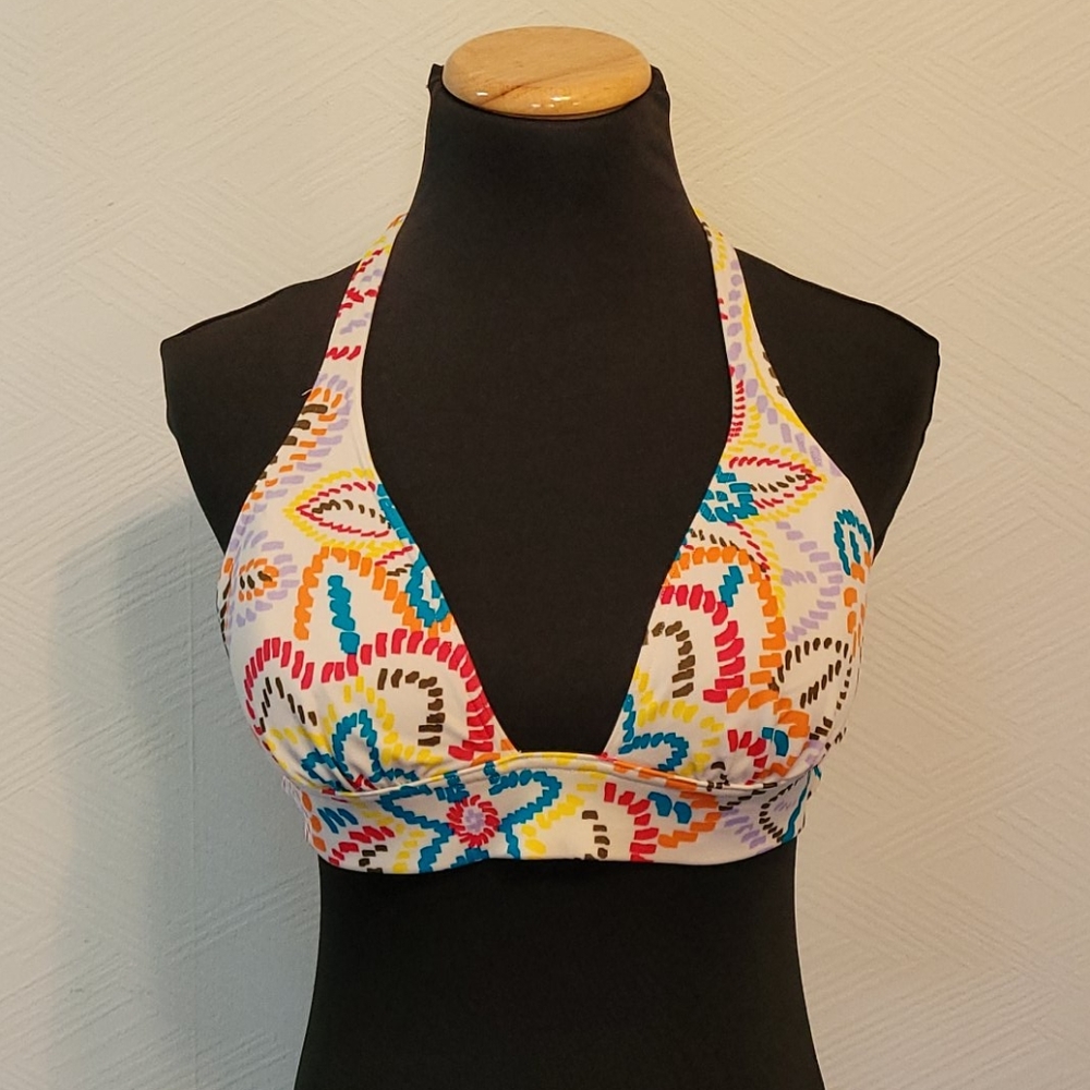 Victoria's Secret White & Multi Halter Bikini Top